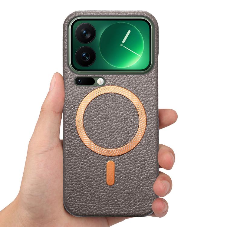 For Xiaomi 17 Pro Max Litchi Texture Brushed MagSafe PU Back Cover Phone Case