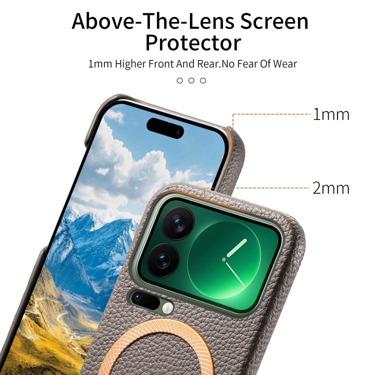 For Xiaomi 17 Pro Max Litchi Texture Brushed MagSafe PU Back Cover Phone Case