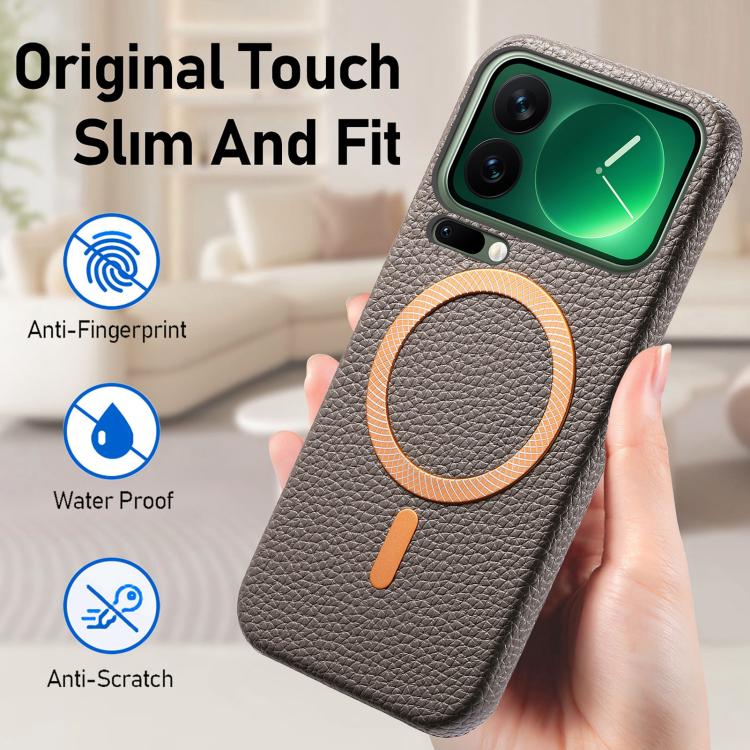 For Xiaomi 17 Pro Max Litchi Texture Brushed MagSafe PU Back Cover Phone Case