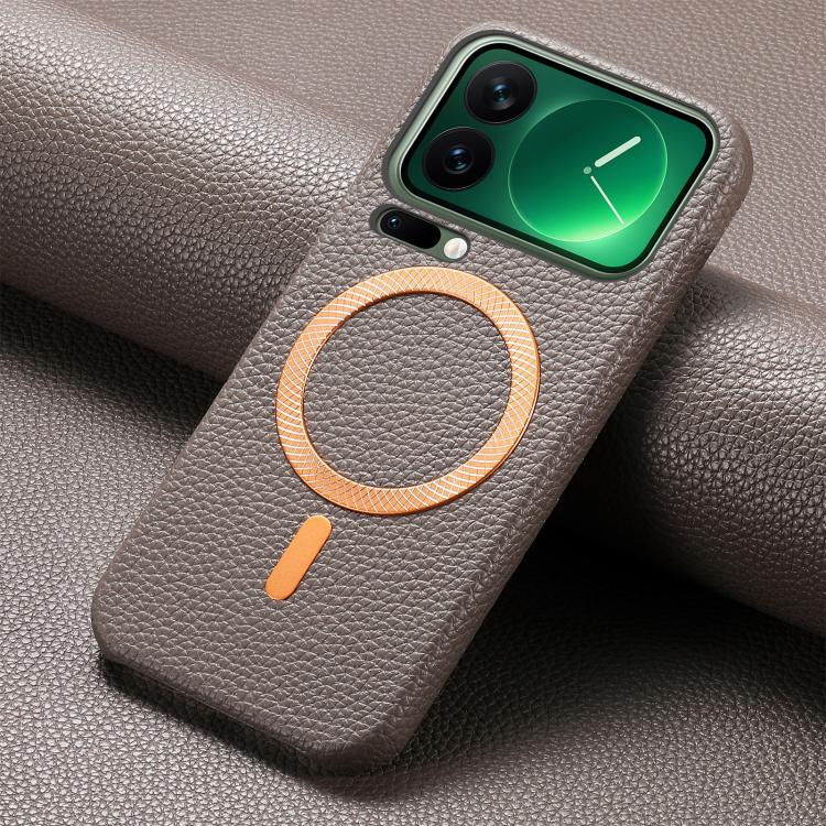 For Xiaomi 17 Pro Max Litchi Texture Brushed MagSafe PU Back Cover Phone Case