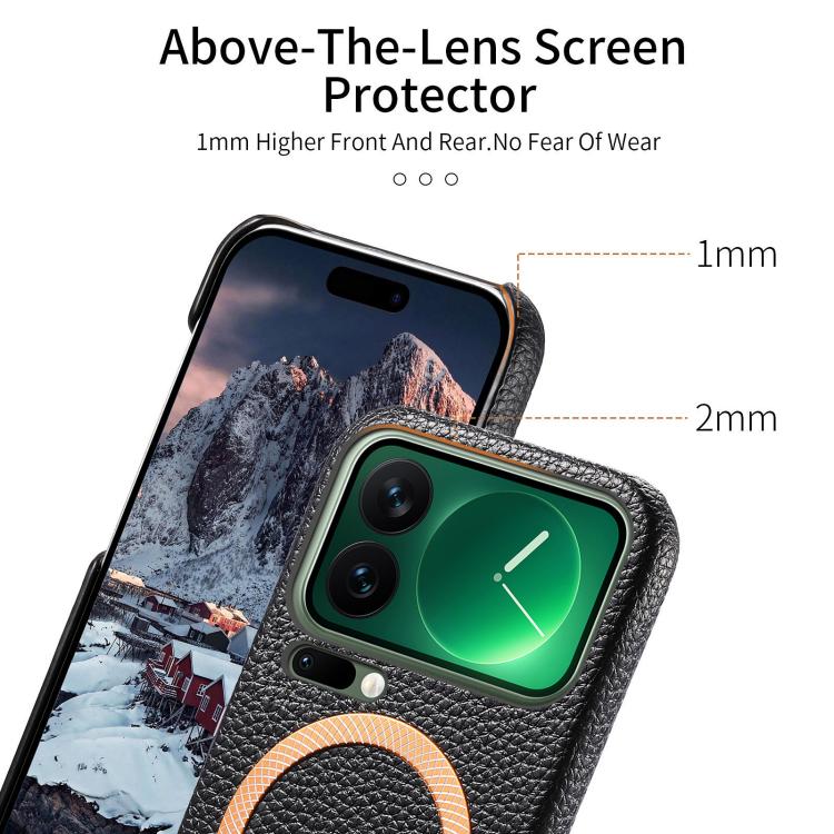 For Xiaomi 17 Pro Max Litchi Texture Brushed MagSafe PU Back Cover Phone Case