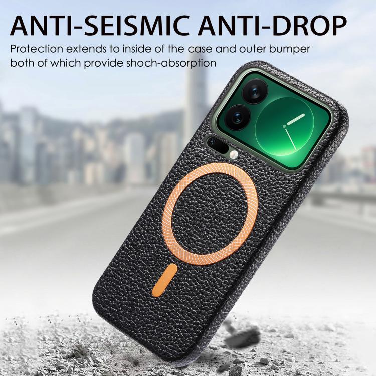 For Xiaomi 17 Pro Max Litchi Texture Brushed MagSafe PU Back Cover Phone Case