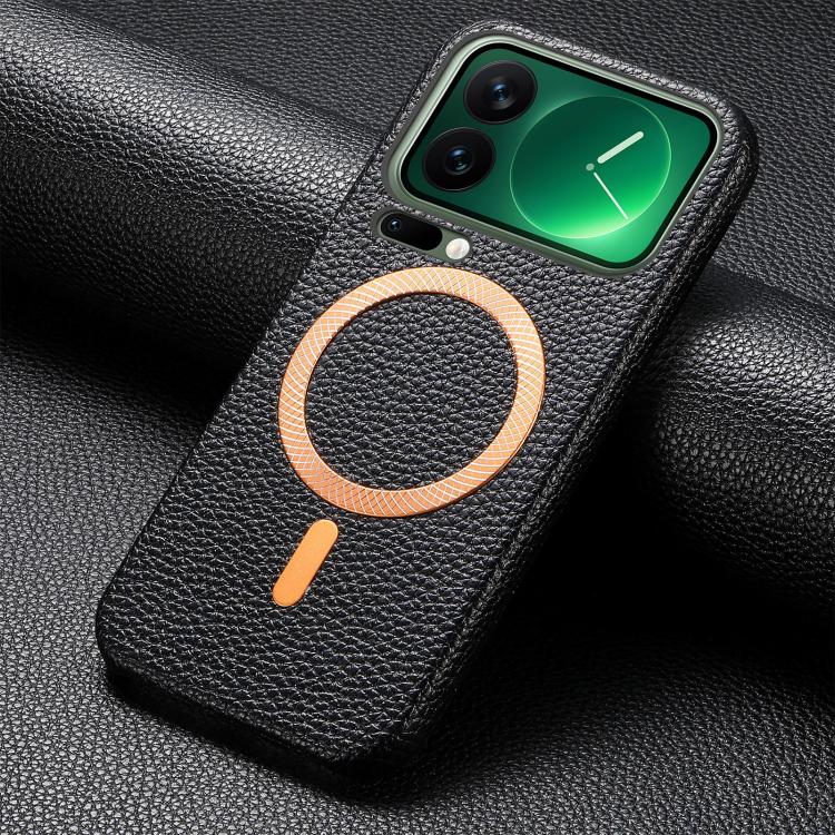 For Xiaomi 17 Pro Max Litchi Texture Brushed MagSafe PU Back Cover Phone Case