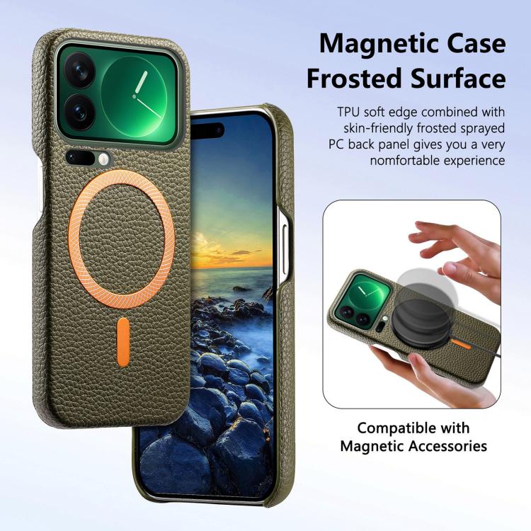 For Xiaomi 17 Pro Max Litchi Texture Brushed MagSafe PU Back Cover Phone Case