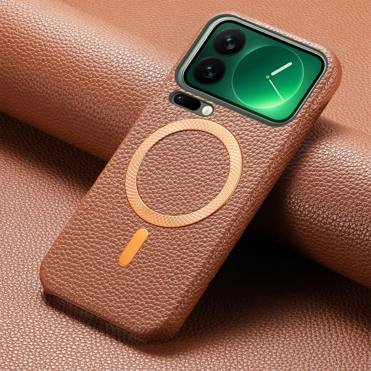 For Xiaomi 17 Pro Max Litchi Texture Brushed MagSafe PU Back Cover Phone Case