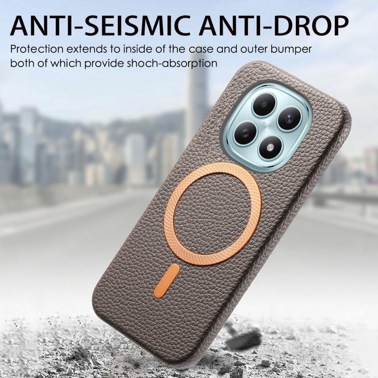 For Redmi Note 15 4G / 5G Global 164mm Litchi Texture Brushed MagSafe PU Back Cover Phone Case