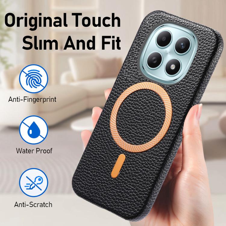 For Redmi Note 15 4G / 5G Global 164mm Litchi Texture Brushed MagSafe PU Back Cover Phone Case