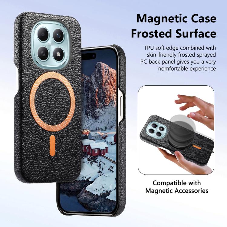 For Redmi Note 15 4G / 5G Global 164mm Litchi Texture Brushed MagSafe PU Back Cover Phone Case