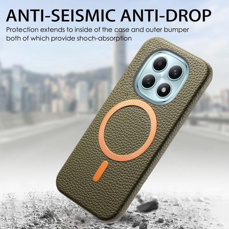 For Redmi Note 15 4G / 5G Global 164mm Litchi Texture Brushed MagSafe PU Back Cover Phone Case