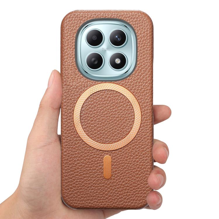 For Redmi Note 15 4G / 5G Global 164mm Litchi Texture Brushed MagSafe PU Back Cover Phone Case