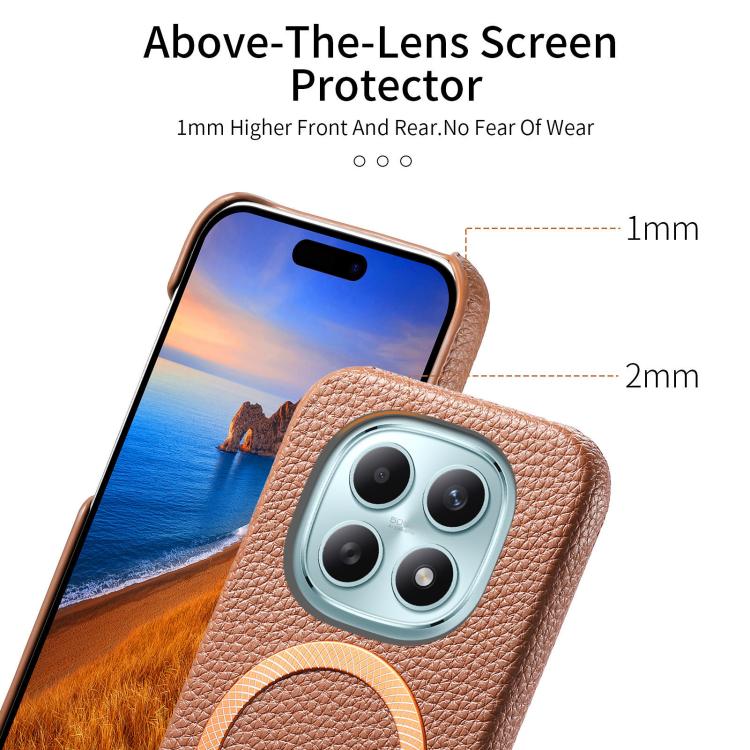 For Redmi Note 15 4G / 5G Global 164mm Litchi Texture Brushed MagSafe PU Back Cover Phone Case