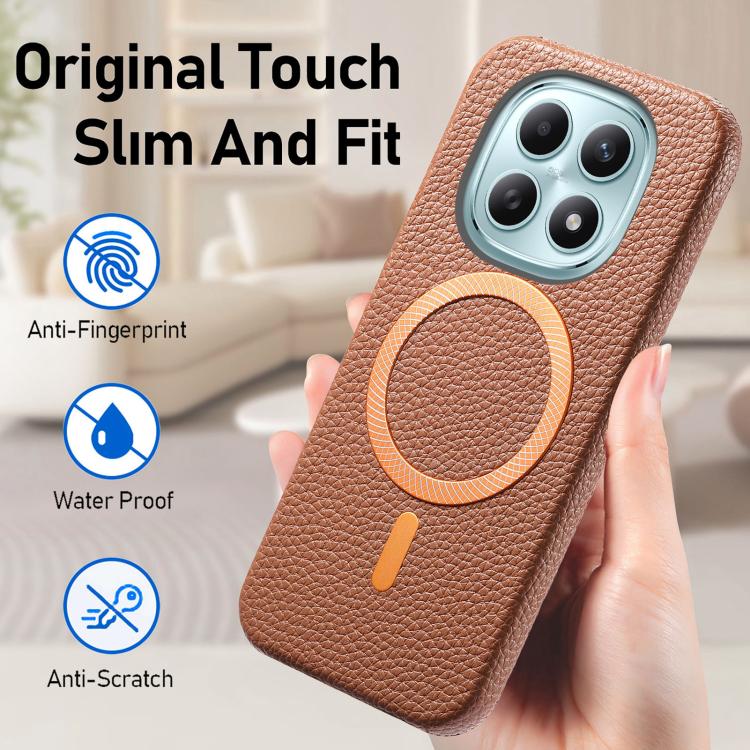 For Redmi Note 15 4G / 5G Global 164mm Litchi Texture Brushed MagSafe PU Back Cover Phone Case