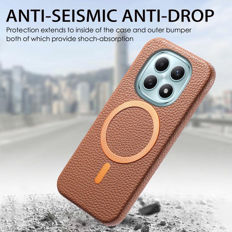 For Redmi Note 15 4G / 5G Global 164mm Litchi Texture Brushed MagSafe PU Back Cover Phone Case
