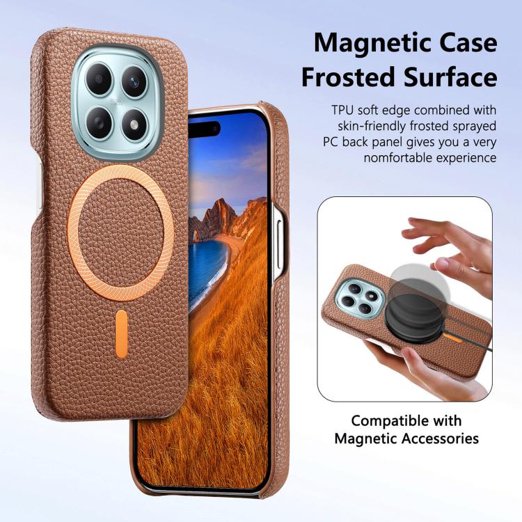 For Redmi Note 15 4G / 5G Global 164mm Litchi Texture Brushed MagSafe PU Back Cover Phone Case