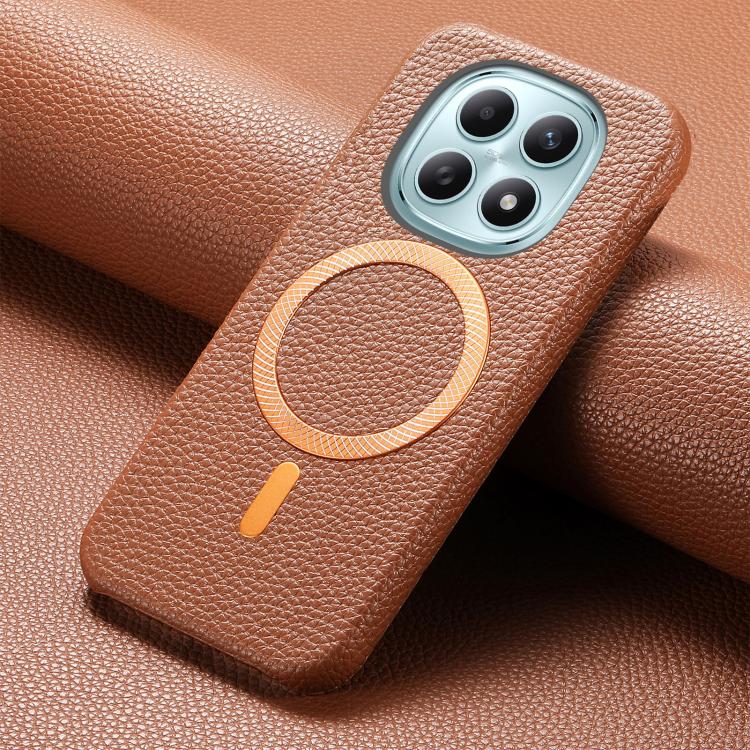 For Redmi Note 15 4G / 5G Global 164mm Litchi Texture Brushed MagSafe PU Back Cover Phone Case