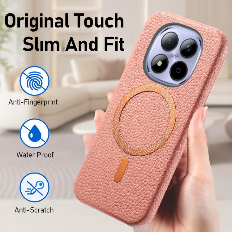 For Redmi Note 15 Pro Global 163.6mm Litchi Texture Brushed MagSafe PU Back Cover Phone Case