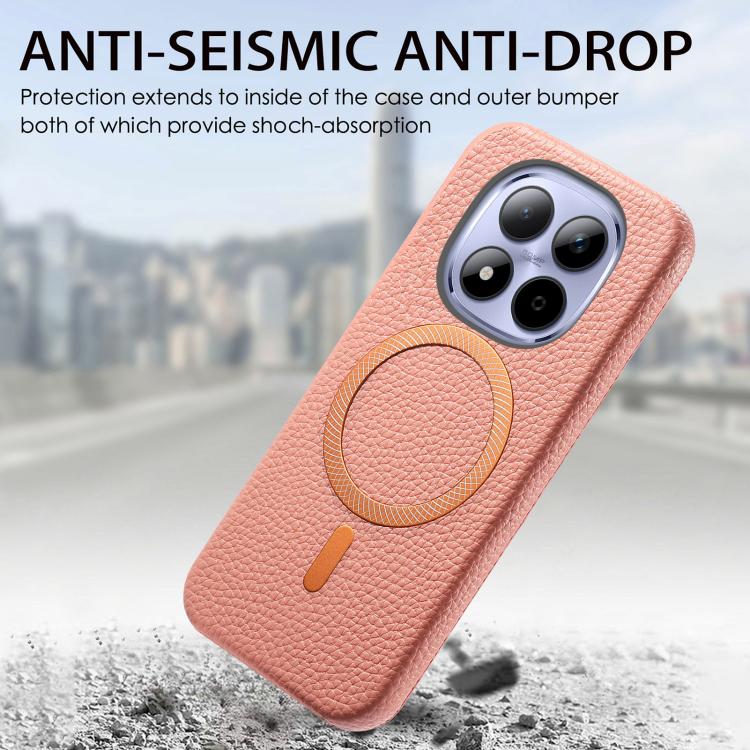 For Redmi Note 15 Pro Global 163.6mm Litchi Texture Brushed MagSafe PU Back Cover Phone Case