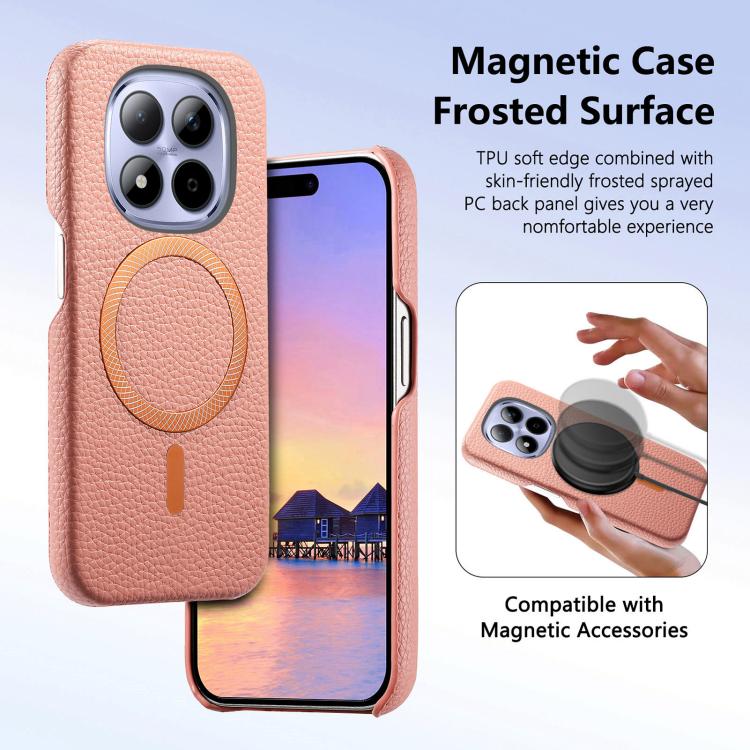 For Redmi Note 15 Pro Global 163.6mm Litchi Texture Brushed MagSafe PU Back Cover Phone Case