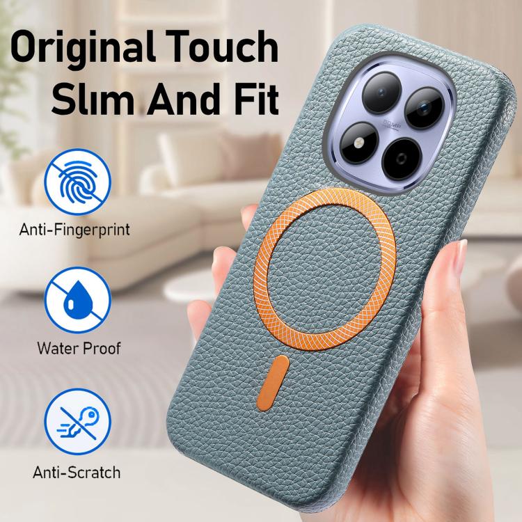 For Redmi Note 15 Pro Global 163.6mm Litchi Texture Brushed MagSafe PU Back Cover Phone Case