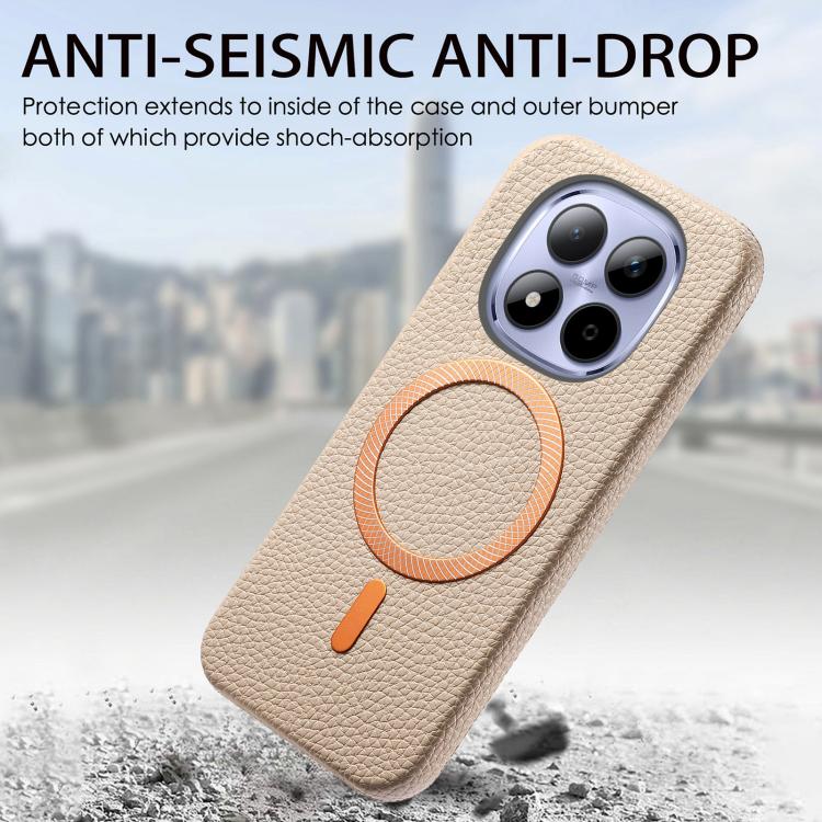 For Redmi Note 15 Pro Global 163.6mm Litchi Texture Brushed MagSafe PU Back Cover Phone Case