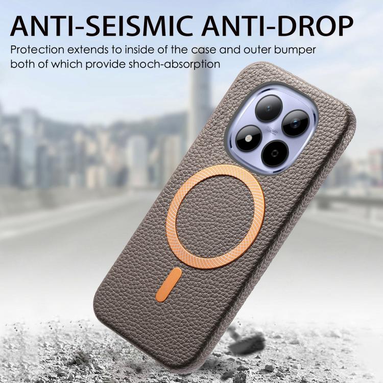 For Redmi Note 15 Pro Global 163.6mm Litchi Texture Brushed MagSafe PU Back Cover Phone Case