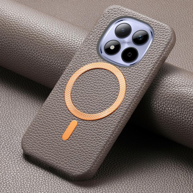 For Redmi Note 15 Pro Global 163.6mm Litchi Texture Brushed MagSafe PU Back Cover Phone Case