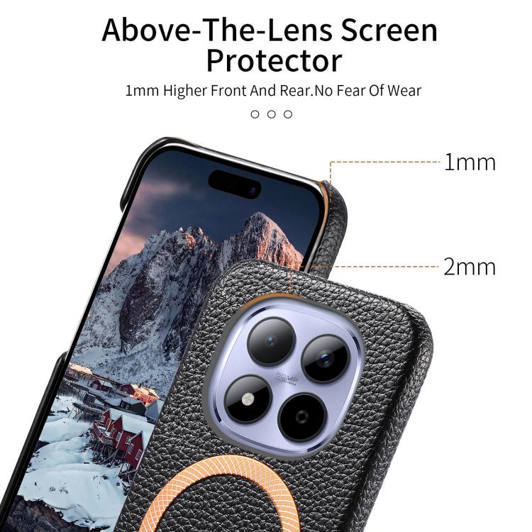 For Redmi Note 15 Pro Global 163.6mm Litchi Texture Brushed MagSafe PU Back Cover Phone Case