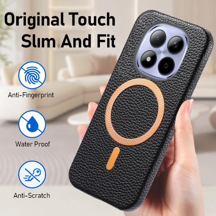 For Redmi Note 15 Pro Global 163.6mm Litchi Texture Brushed MagSafe PU Back Cover Phone Case
