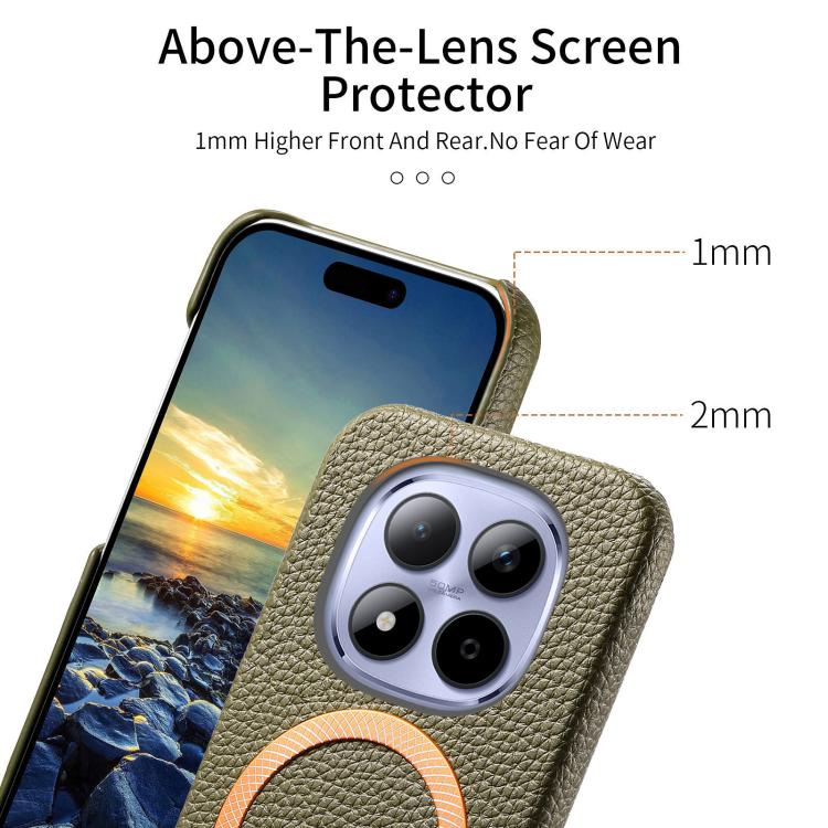 For Redmi Note 15 Pro Global 163.6mm Litchi Texture Brushed MagSafe PU Back Cover Phone Case