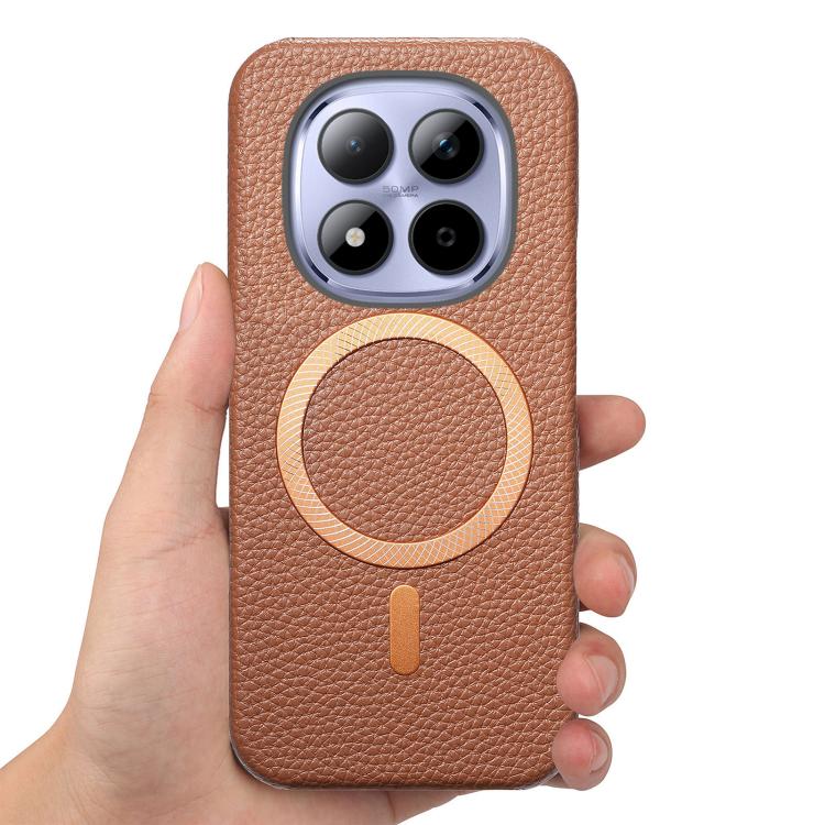 For Redmi Note 15 Pro Global 163.6mm Litchi Texture Brushed MagSafe PU Back Cover Phone Case