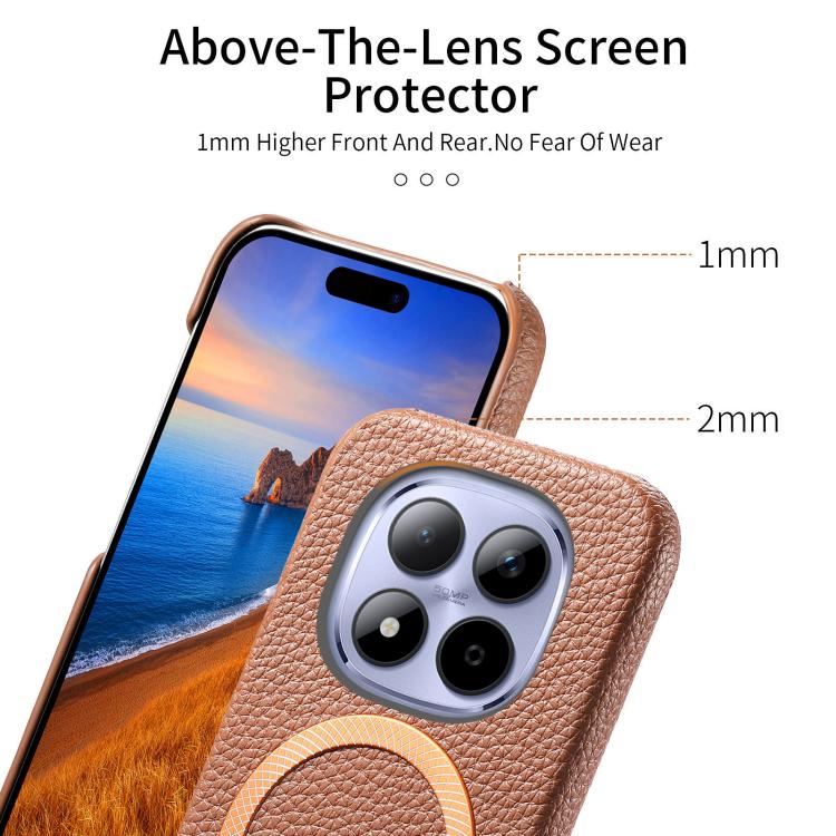For Redmi Note 15 Pro Global 163.6mm Litchi Texture Brushed MagSafe PU Back Cover Phone Case