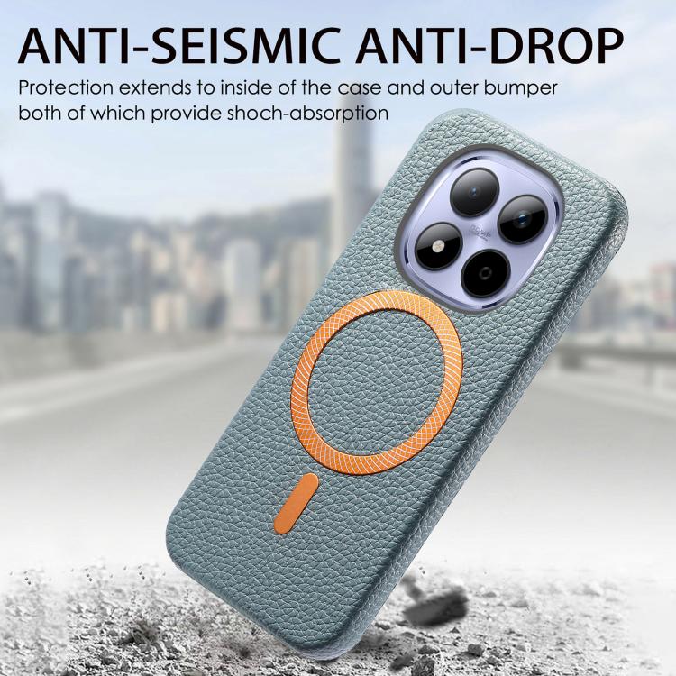 For Redmi Note 15 Pro+ Global 163.3mm Litchi Texture Brushed MagSafe PU Back Cover Phone Case