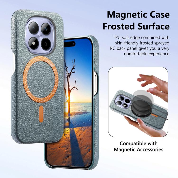 For Redmi Note 15 Pro+ Global 163.3mm Litchi Texture Brushed MagSafe PU Back Cover Phone Case