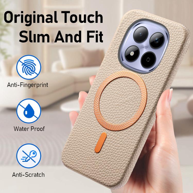 For Redmi Note 15 Pro+ Global 163.3mm Litchi Texture Brushed MagSafe PU Back Cover Phone Case