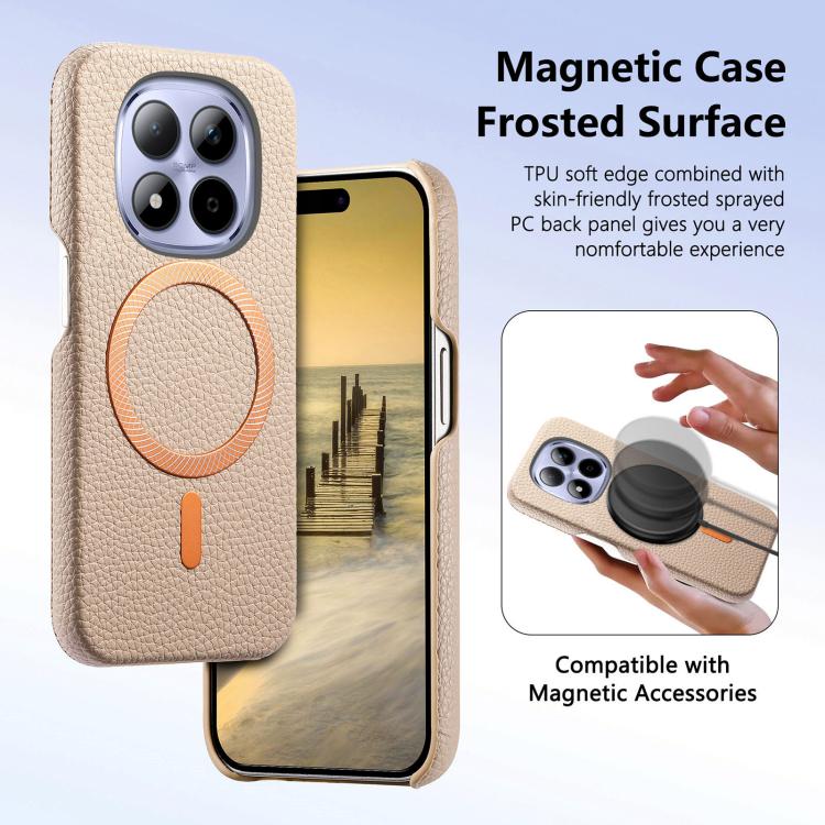 For Redmi Note 15 Pro+ Global 163.3mm Litchi Texture Brushed MagSafe PU Back Cover Phone Case