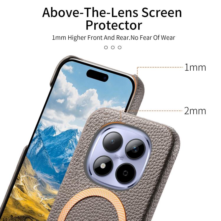 For Redmi Note 15 Pro+ Global 163.3mm Litchi Texture Brushed MagSafe PU Back Cover Phone Case