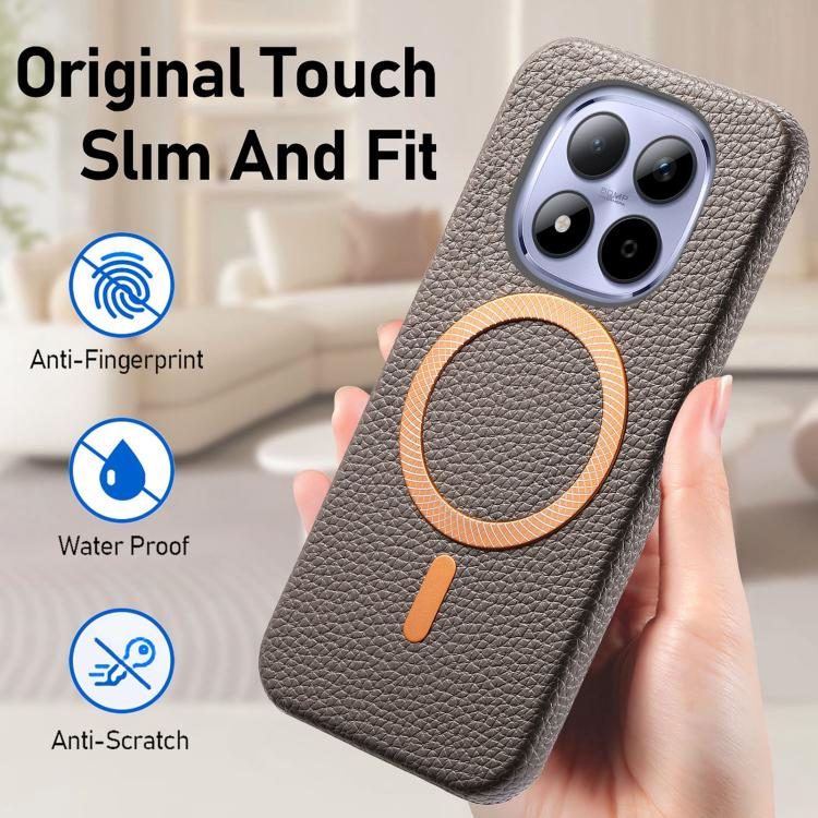For Redmi Note 15 Pro+ Global 163.3mm Litchi Texture Brushed MagSafe PU Back Cover Phone Case