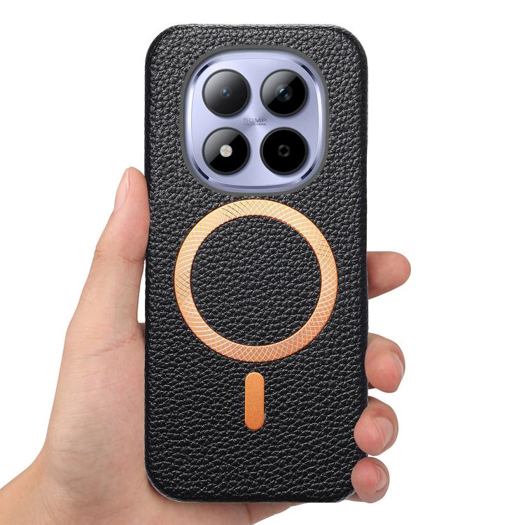For Redmi Note 15 Pro+ Global 163.3mm Litchi Texture Brushed MagSafe PU Back Cover Phone Case