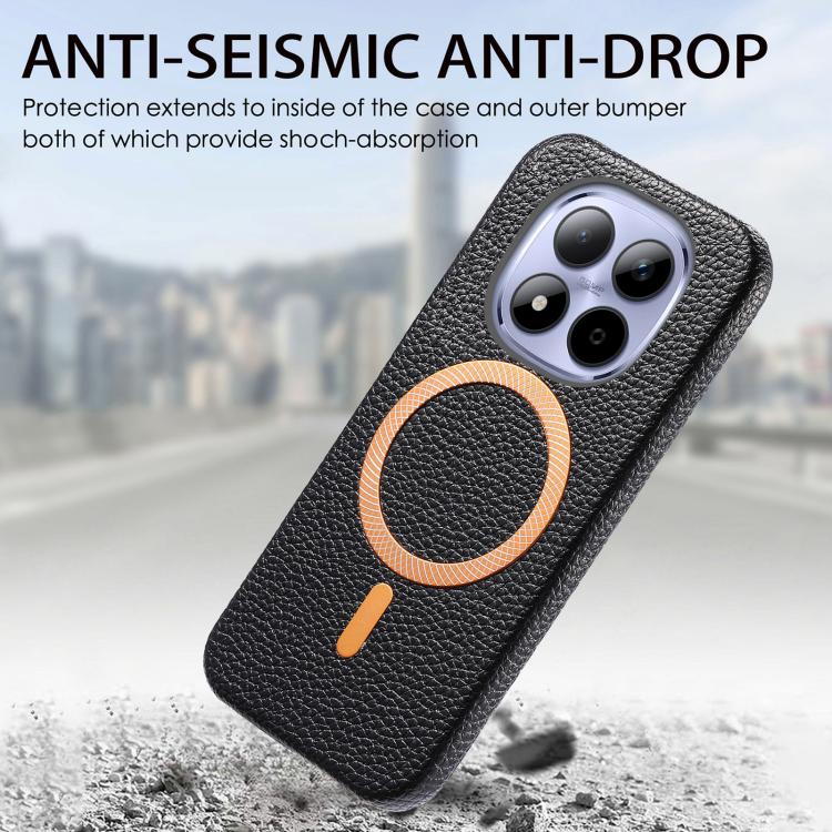 For Redmi Note 15 Pro+ Global 163.3mm Litchi Texture Brushed MagSafe PU Back Cover Phone Case