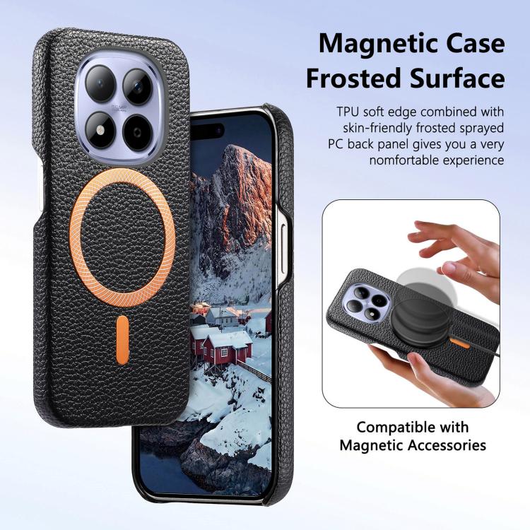 For Redmi Note 15 Pro+ Global 163.3mm Litchi Texture Brushed MagSafe PU Back Cover Phone Case