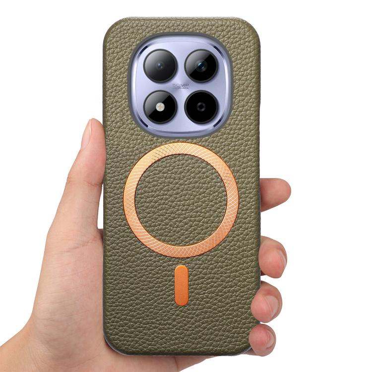For Redmi Note 15 Pro+ Global 163.3mm Litchi Texture Brushed MagSafe PU Back Cover Phone Case