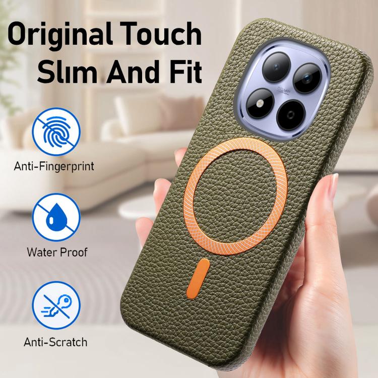For Redmi Note 15 Pro+ Global 163.3mm Litchi Texture Brushed MagSafe PU Back Cover Phone Case
