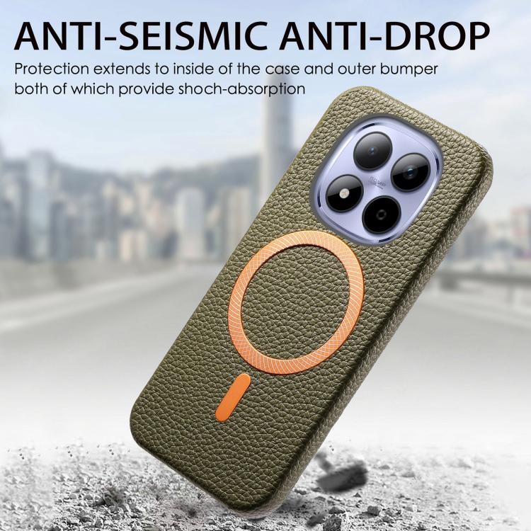 For Redmi Note 15 Pro+ Global 163.3mm Litchi Texture Brushed MagSafe PU Back Cover Phone Case