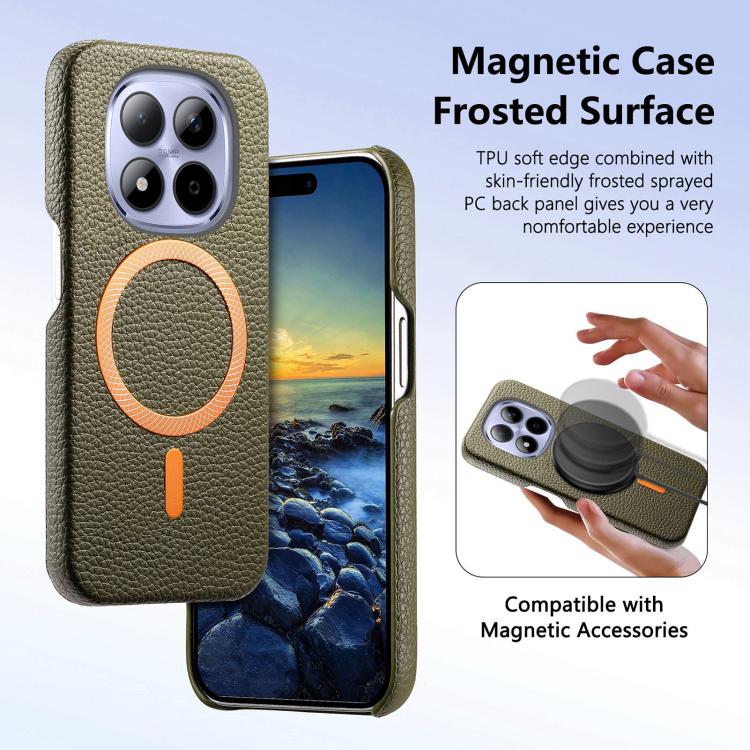 For Redmi Note 15 Pro+ Global 163.3mm Litchi Texture Brushed MagSafe PU Back Cover Phone Case