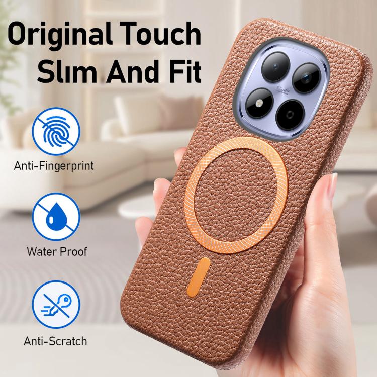 For Redmi Note 15 Pro+ Global 163.3mm Litchi Texture Brushed MagSafe PU Back Cover Phone Case