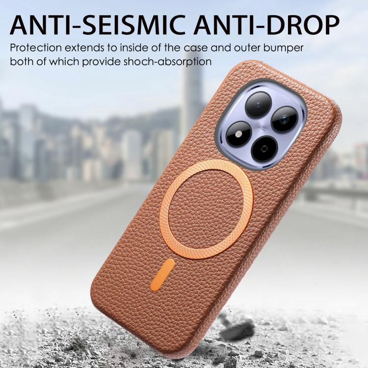 For Redmi Note 15 Pro+ Global 163.3mm Litchi Texture Brushed MagSafe PU Back Cover Phone Case