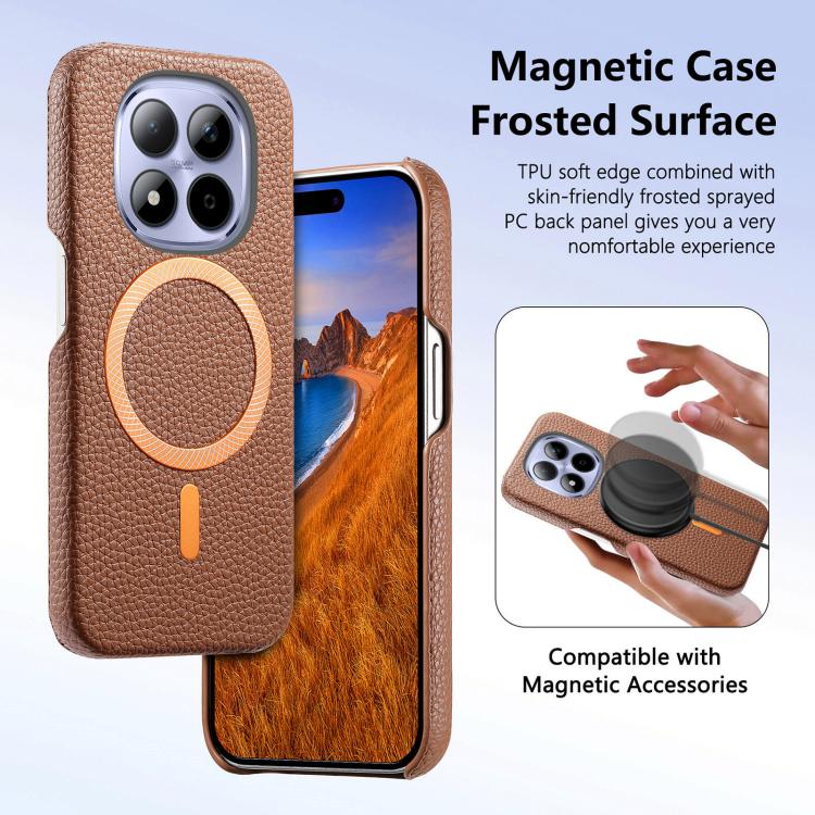 For Redmi Note 15 Pro+ Global 163.3mm Litchi Texture Brushed MagSafe PU Back Cover Phone Case