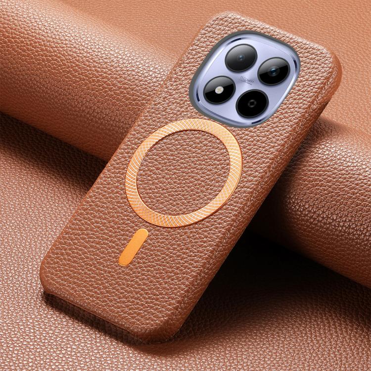 For Redmi Note 15 Pro+ Global 163.3mm Litchi Texture Brushed MagSafe PU Back Cover Phone Case