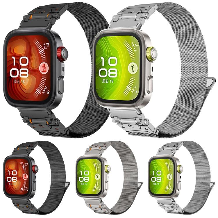 For Huawei Watch Fit 5 / Fit 5 Pro / Fit 4 Titan Head Connector Milanese Magnetic Stainless Steel Watch Band