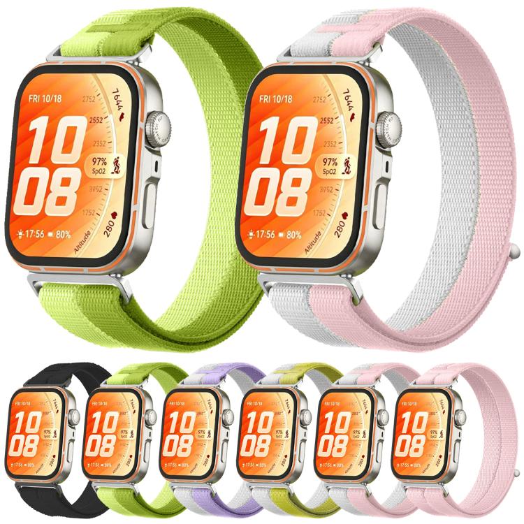 For Huawei Watch Fit 5 / Fit 5 Pro / Fit 4 Feather Yarn Stitched Nylon Loop Metal Interface Watch Band